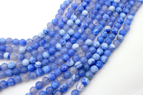 6mm faceted blue fire agate, approx 66 beads per strand, jewelry making, gemstone beads, glossy, blue beads, faceted beads,